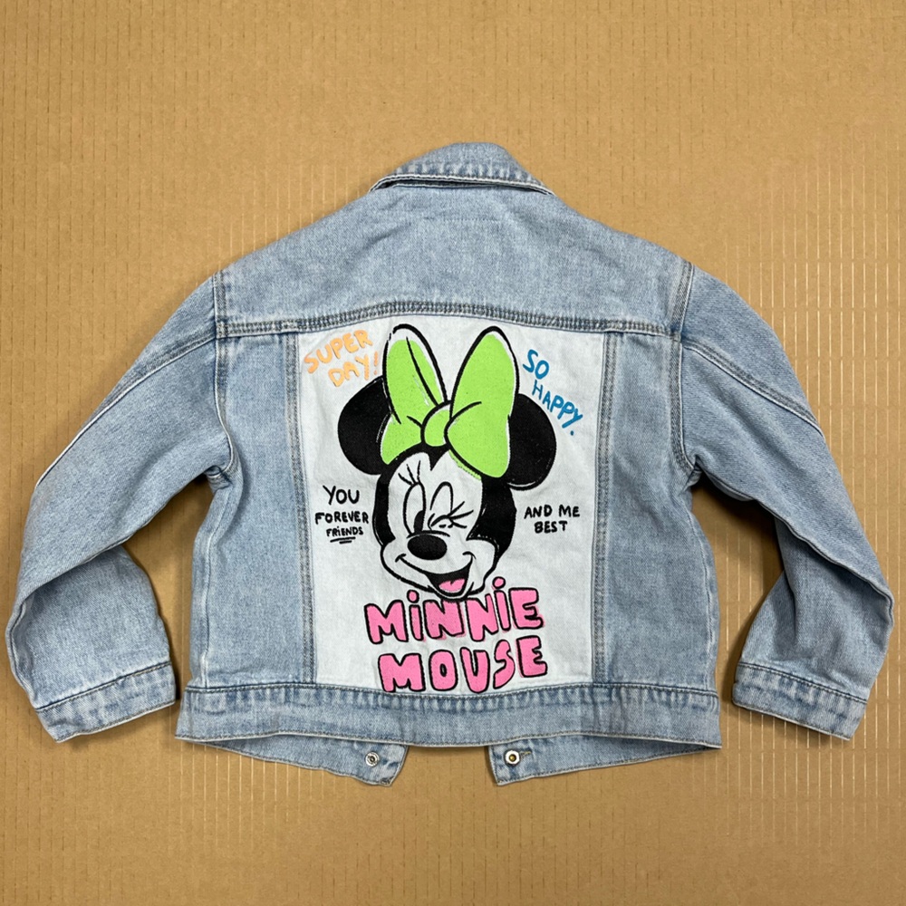 ZARA Kids Minnie Mouse Disney Graffiti Denim Jacket SZ 5-6 Years